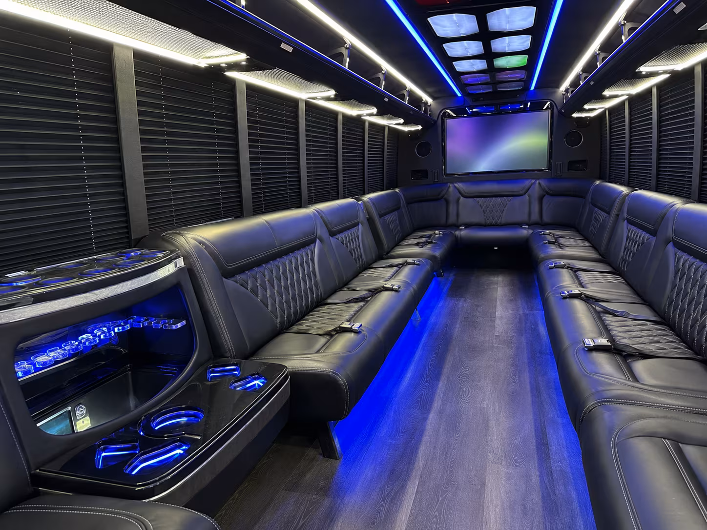 durham 20 passenger party bus inside
